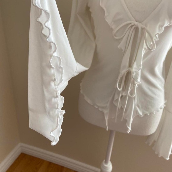 Fashion Nova Cream Ruffle Tie-Front Blouse - Picture 3 of 8